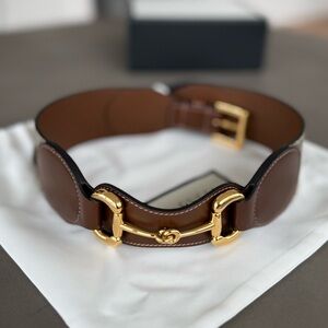 Gucci Horsebit Leather Waist Belt with Gold Hardware in Size 65